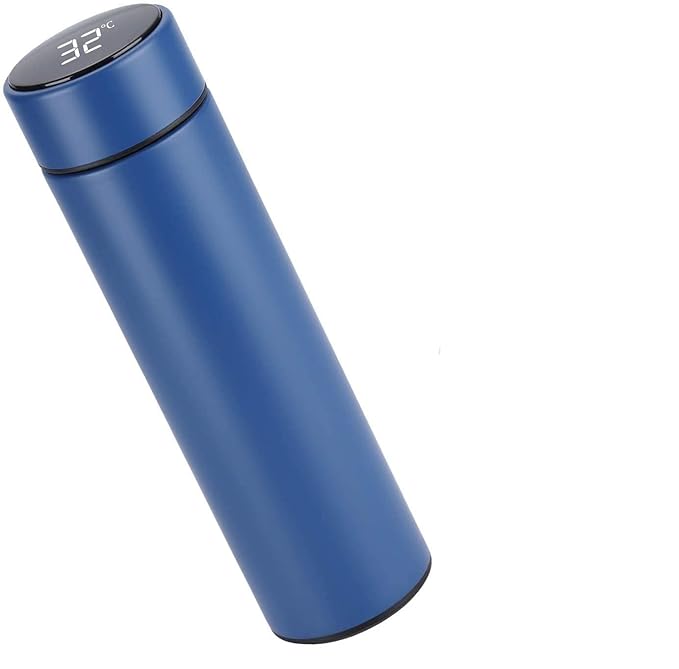 Customized/Personalized Stainless Steel Water Bottle with Smart LED Touch Screen, Keep Cold 500 ml (Matte Blue)
