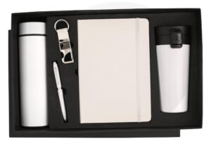 Personalized pen+dairy+bottle+keychain+push mug | 5 in 1 Wooden Gift Set |Black | Blue | Red | White