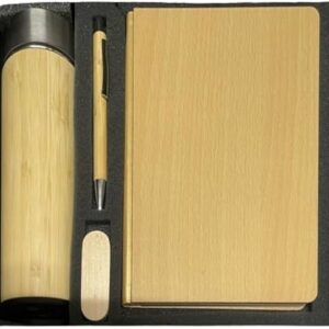 Personalized pen+dairy+bottle+32gb swivle pendrive | 4 in 1 Wooden Gift Set