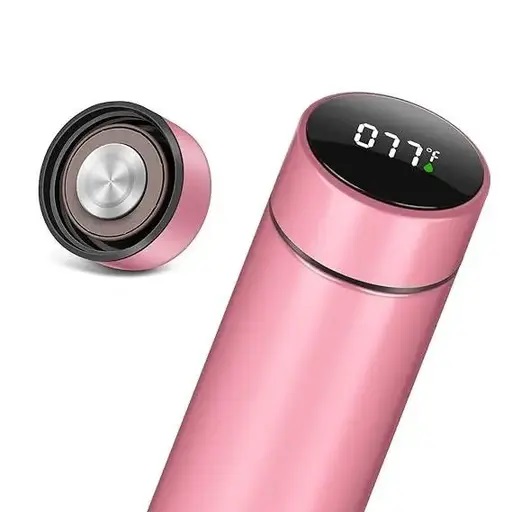 Customized/Personalized Stainless Steel Water Bottle with Smart LED Touch Screen, Keep Cold 500 ml (Matte Pink)